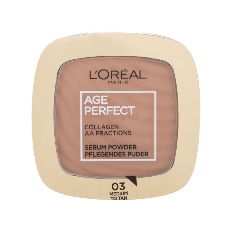 L&#039;Oréal Paris Age Perfect Serum Powder Puder v prahu za ženske 9 g Odtenek 03 Medium To Tan