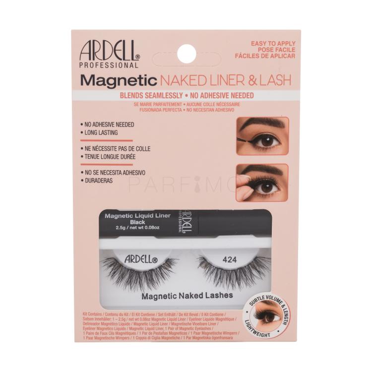 Ardell Magnetic Naked Lashes 424 Darilni set umetne trepalnice Magnetic Naked Lashes 424 1 kos + tekoči eyeliner Magnetic Liquid Liner 2,5 g Black