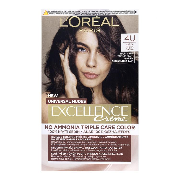 L&#039;Oréal Paris Excellence Creme Triple Protection Barva za lase za ženske 48 ml Odtenek 4U Brown