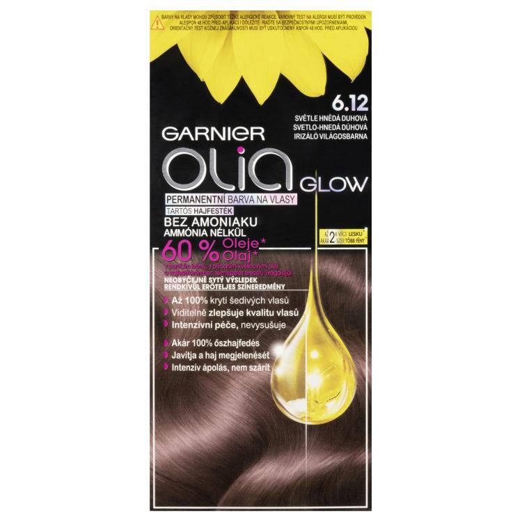 Garnier Olia Permanent Hair Color Glow Barva za lase za ženske 50 g Odtenek 6,12 Light Brown Rainbow
