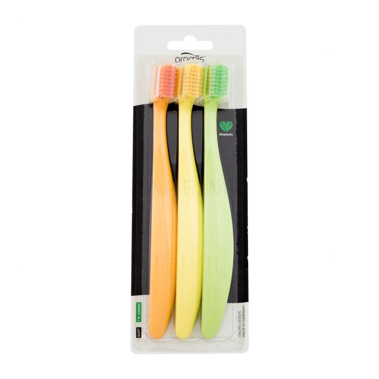 Promis Toothbrush Soft Zobna ščetka 3 kos Odtenek Orange, Yellow, Green