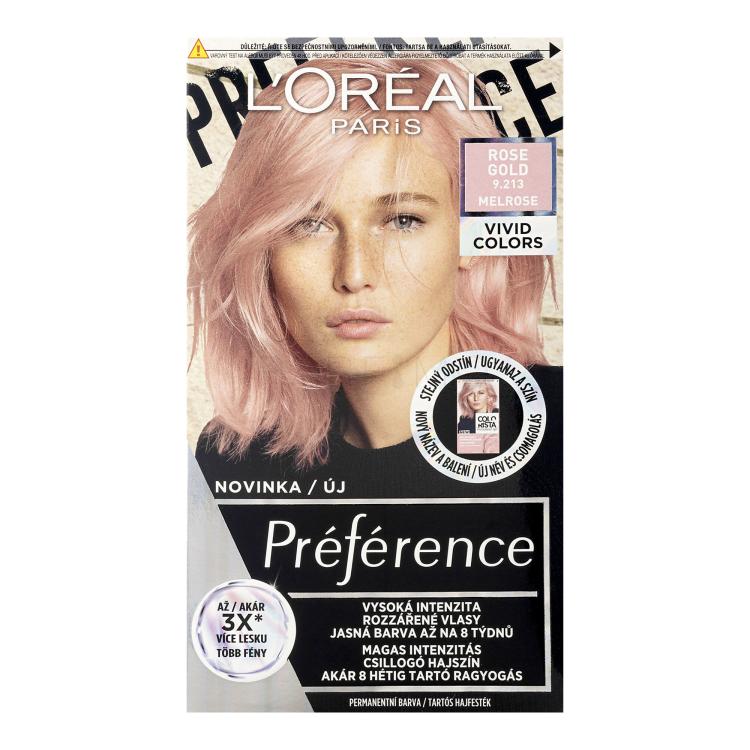 L&#039;Oréal Paris Préférence Vivid Colors Barva za lase za ženske 60 ml Odtenek 9,213 Rose Gold