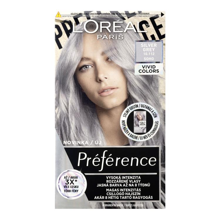 L&#039;Oréal Paris Préférence Vivid Colors Barva za lase za ženske 60 ml Odtenek 10,112 Silver Grey