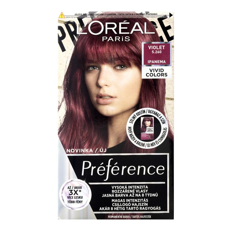 L&#039;Oréal Paris Préférence Vivid Colors Barva za lase za ženske 60 ml Odtenek 5.260 Violet