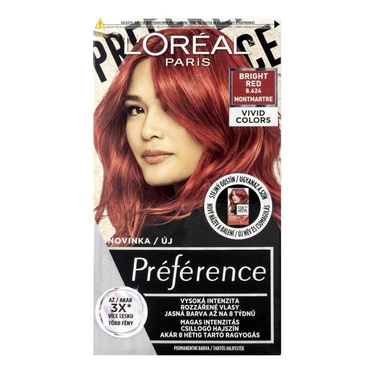 L&#039;Oréal Paris Préférence Vivid Colors Barva za lase za ženske 60 ml Odtenek 8,624 Bright Red