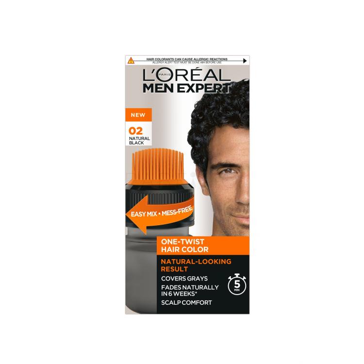 L&#039;Oréal Paris Men Expert One-Twist Hair Color Barva za lase za moške 50 ml Odtenek 02 Real Black