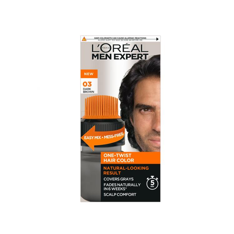 L&#039;Oréal Paris Men Expert One-Twist Hair Color Barva za lase za moške 50 ml Odtenek 03 Dark Brown