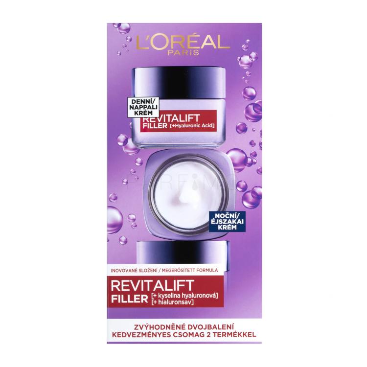 L&#039;Oréal Paris Revitalift Filler HA Duo Set Darilni set dnevna krema za obraz Revitalift Filler HA 50 ml + nočna krema za obraz Revitalift Filler HA 50 ml