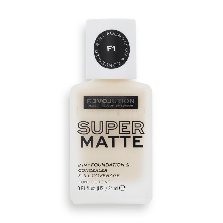 Revolution Relove Super Matte 2 in 1 Foundation &amp; Concealer Puder za ženske 24 ml Odtenek F1