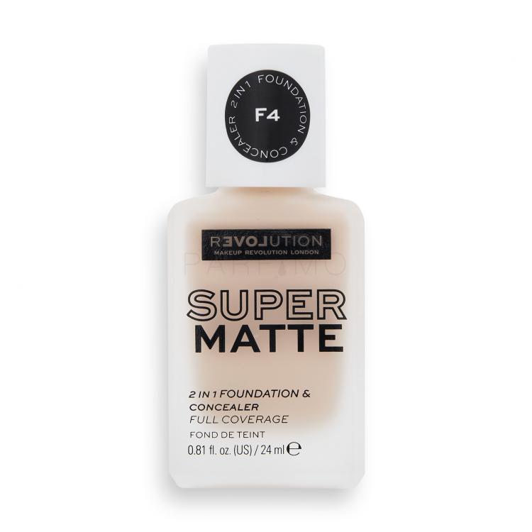 Revolution Relove Super Matte 2 in 1 Foundation &amp; Concealer Puder za ženske 24 ml Odtenek F4