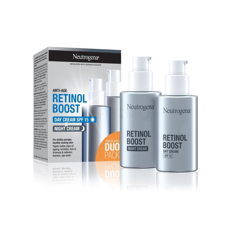 Neutrogena Retinol Boost Duo Pack Darilni set dnevna krema za obraz Retinol Boost Day Cream SPF15 50 ml + nočna krema za obraz Retinol Boost Night Cream 50 ml