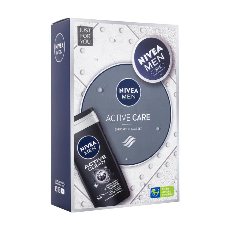 Nivea Men Active Care Darilni set gel za prhanje Men Active Clean 250 ml + univerzalna krema Men Creme 75 ml
