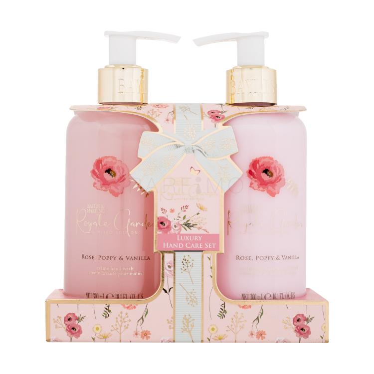 Baylis &amp; Harding Royale Garden Luxury Hand Care Set Darilni set losjon za telo Royale Garden Rose, Poppy &amp; Vanilla 300 ml + milo za roke Royale Garden Rose, Poppy &amp; Vanilla 300 ml