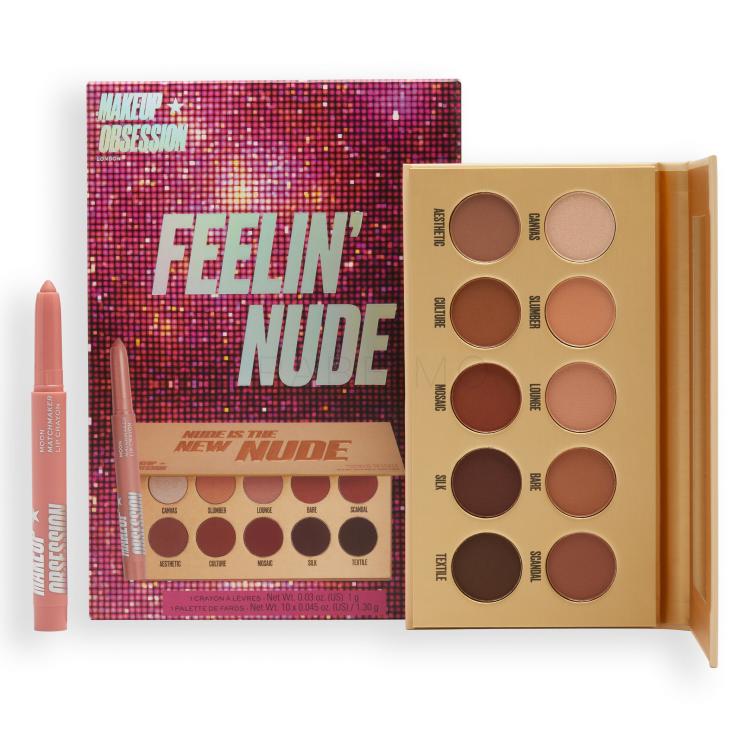 Makeup Obsession Feelin´ Nude Darilni set paleta senčil za oči Nude Is The New Nude 13 g + črtalo za ustnice Matchmaker Lip Crayon 1 g Moon