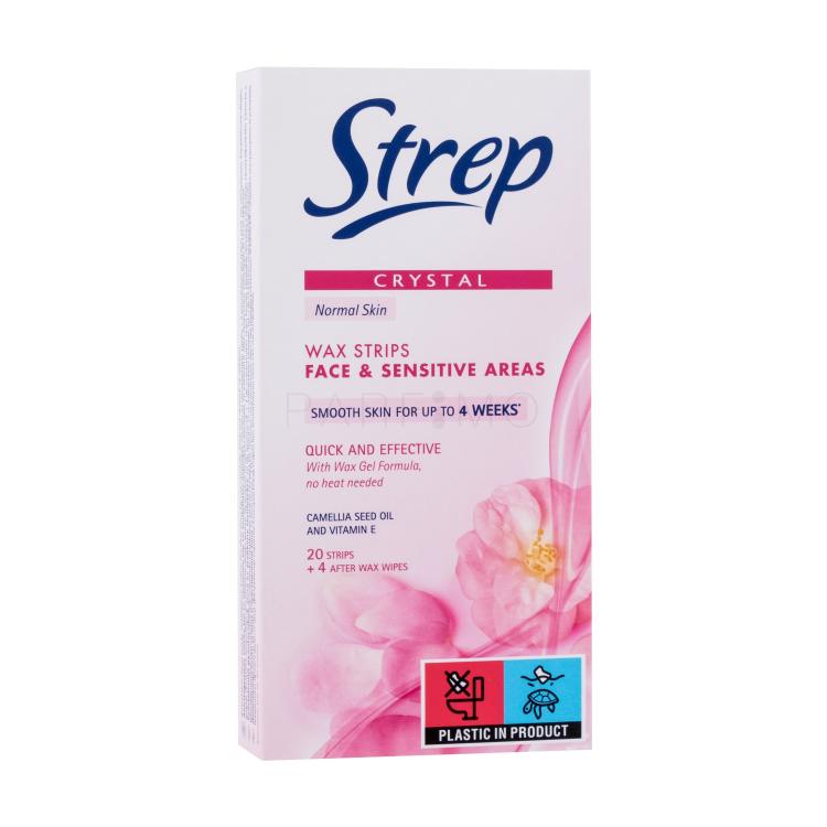 Strep Crystal Wax Strips Face &amp; Sensitive Areas Normal Skin Izdelki za depilacijo za ženske 20 kos