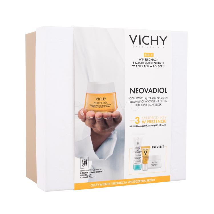 Vichy Neovadiol Post-Menopause Darilni set dnevna krema za obraz Neovadiol Post-Menopause Day Cream 50 ml + nočna krema za obraz Neovadiol Post-Menopause Night Cream 15 ml + serum za obraz Neovadiol Meno 5 Bi-Serum 5 ml + emulzija za odstranjevanje ličil 3v1 Pureté Thermale One Step Cleanser 100 ml