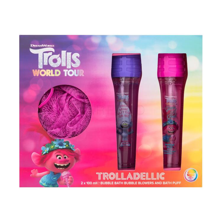 DreamWorks Trolls World Tour Trolladellic Darilni set kopel Gimme A Beat! 100 ml + kopel Pour Some Glitter On Me 100 ml + masažna gobica