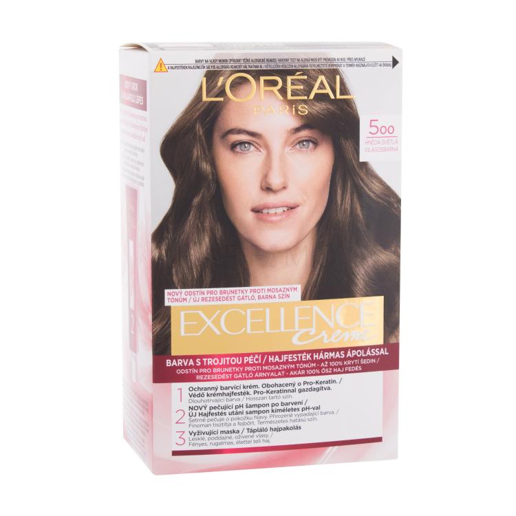 L&#039;Oréal Paris Excellence Creme Triple Protection Barva za lase za ženske 48 ml Odtenek 500 Natural Brown poškodovana škatla