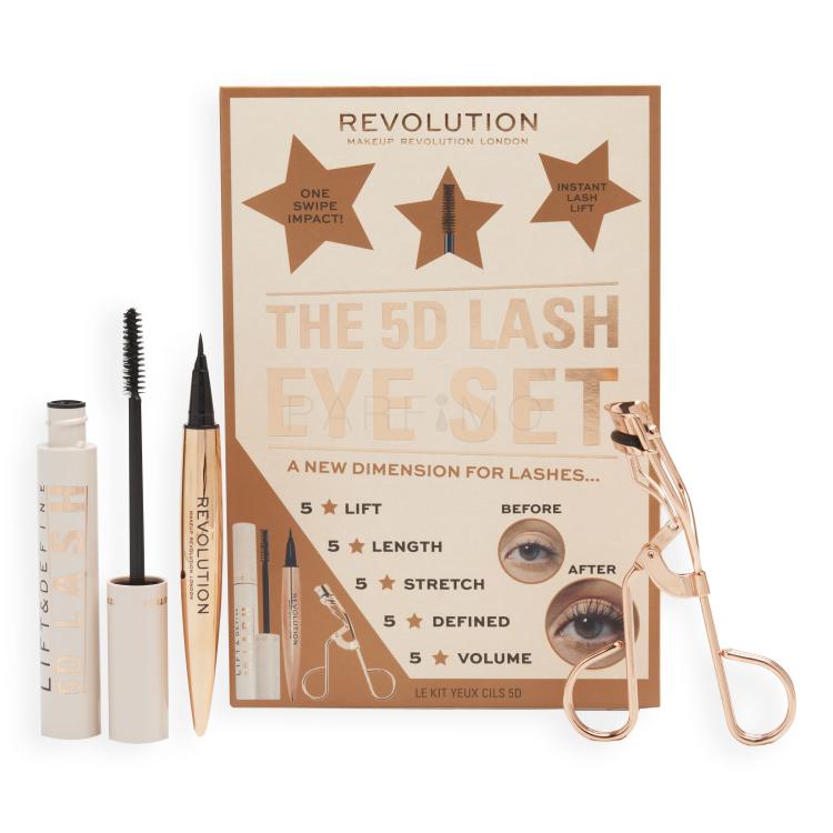 Makeup Revolution London 5D Lash Eye Set Darilni set maskara 5D Lash 14 ml + črtalo za oči Renaissance Flick 0,8 g Black + vihalec trepalnic