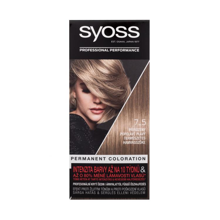 Syoss Permanent Coloration Barva za lase za ženske 50 ml Odtenek 7-5 Natural Ashy Blond
