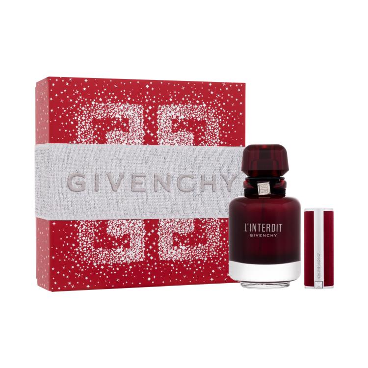 Givenchy L&#039;Interdit Rouge Darilni set parfumska voda 50 ml + šminka Le Rouge Deep Velvet 1,5 g 37 Rouge Grainé