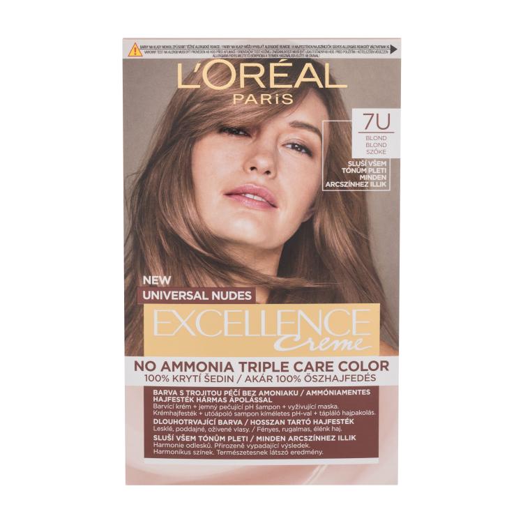 L&#039;Oréal Paris Excellence Creme Triple Protection No Ammonia Barva za lase za ženske 48 ml Odtenek 7U Blond poškodovana škatla