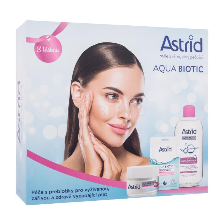 Astrid Aqua Biotic Darilni set dnevna in nočna krema za obraz Aqua Biotic 50 ml + micelarna vodica Aqua Biotic 3in1 Micellar Water 400 ml + tekstilna maska za obraz Aqua Biotic 1 kos poškodovana škatla