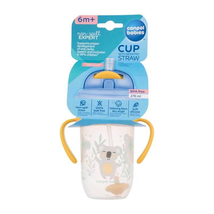 Canpol babies Exotic Animals Non-Spill Expert Cup With Weighted Straw Yellow Skodelica za otroke 270 ml