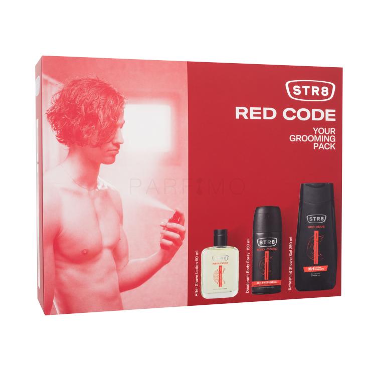 STR8 Red Code Darilni set vodica po britju 50 ml + deodorant 150 ml + gel za prhanje 250 ml poškodovana škatla