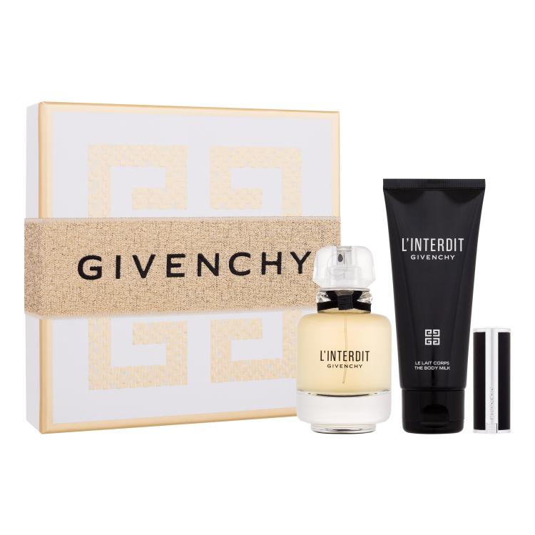 Givenchy L&#039;Interdit Darilni set parfumska voda 50 ml + losjon za telo 75 ml + šminka Le Rouge Interdit Intense Silk 1,5 g 333