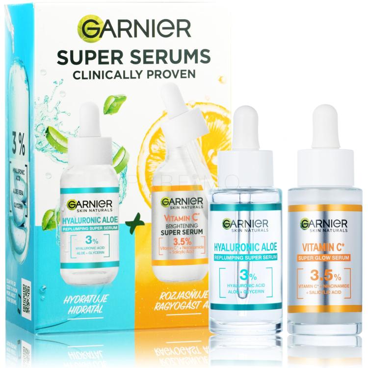 Garnier Skin Naturals Super Serums Darilni set serum za obraz Skin Naturals Vitamin C 30 ml + serum za obraz Skin Naturals Hyaluronic Aloe 30 ml