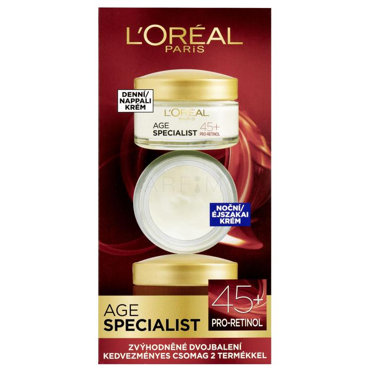 L&#039;Oréal Paris Age Specialist 45+ Darilni set dnevna krema za obraz Age Specialist 45 SPF20 50 ml + nočna krema za obraz Age Specialist 45 50 ml