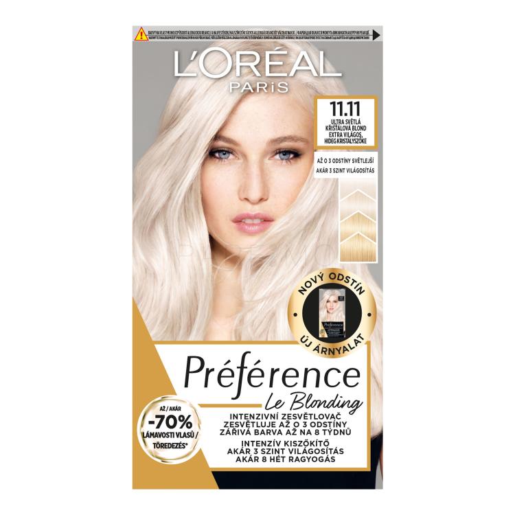 L&#039;Oréal Paris Préférence Le Blonding Barva za lase za ženske 1 kos Odtenek 11.11 Ultra Light Cold Crystal Blonde