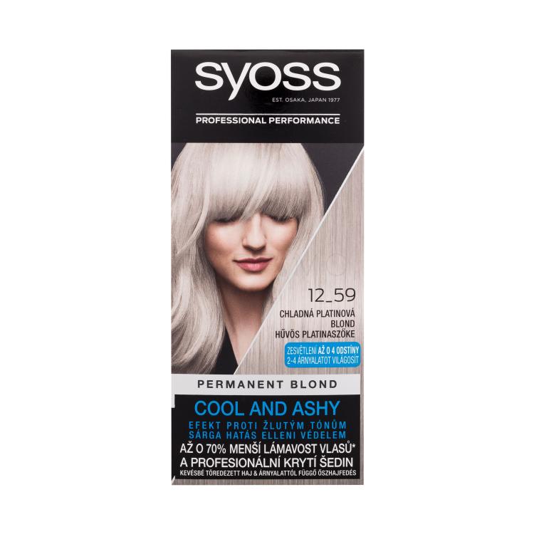Syoss Permanent Coloration Permanent Blond Barva za lase za ženske 50 ml Odtenek 12-59 Cool Platinum Blond poškodovana škatla