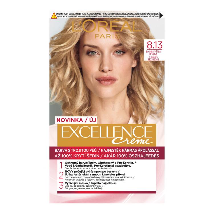 L&#039;Oréal Paris Excellence Creme Triple Protection Barva za lase za ženske 1 kos Odtenek 8,13 Blond Light Beige
