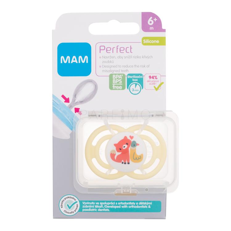 MAM Perfect Silicone Pacifier 6m+ Fox Duda za otroke 1 kos