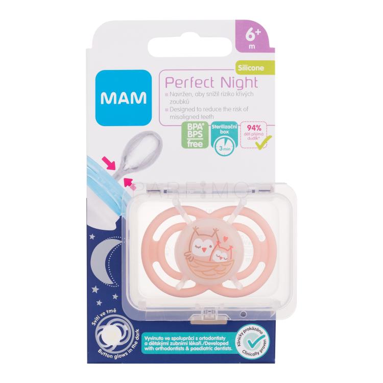 MAM Perfect Night Silicone Pacifier 6m+ Owls Duda za otroke 1 kos