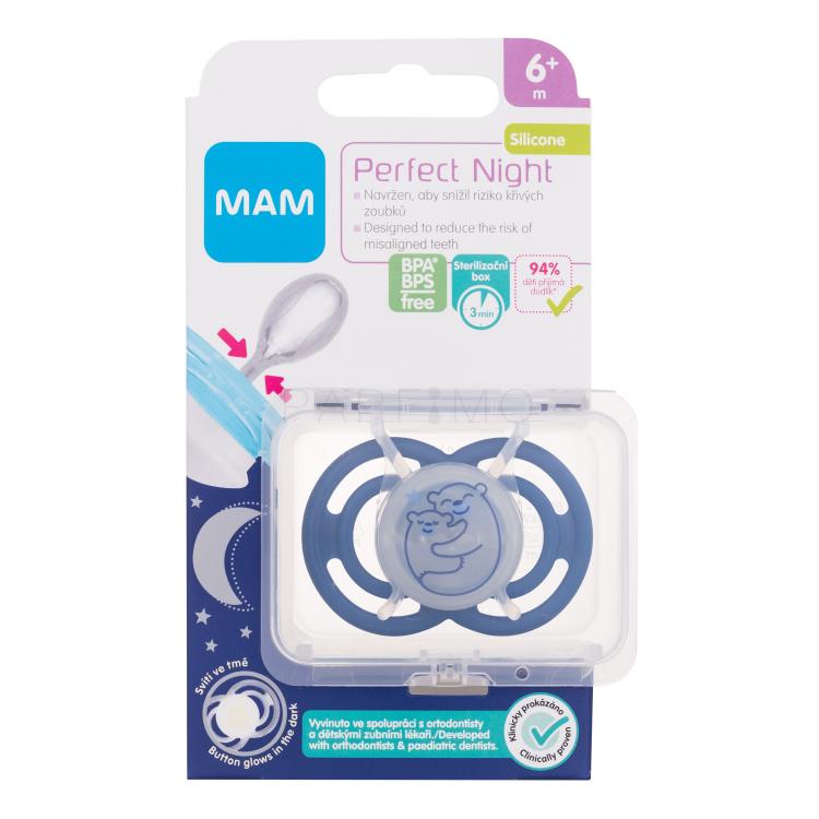 MAM Perfect Night Silicone Pacifier 6m+ Bears Duda za otroke 1 kos