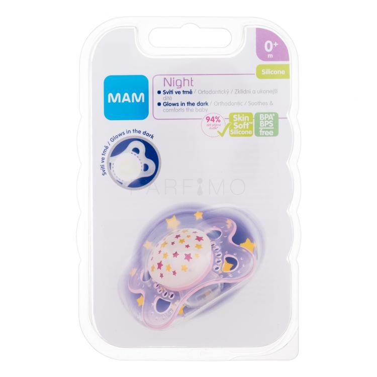 MAM Night Silicone Pacifier 0m+ Stars Duda za otroke 1 kos