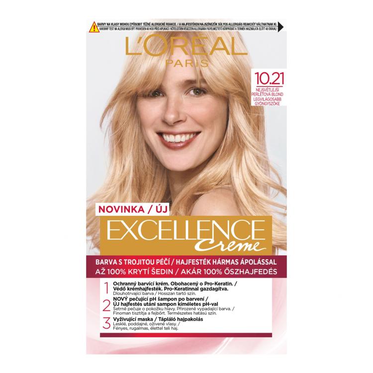 L&#039;Oréal Paris Excellence Creme Triple Protection Barva za lase za ženske 48 ml Odtenek 10.21 Light Pearl Blonde