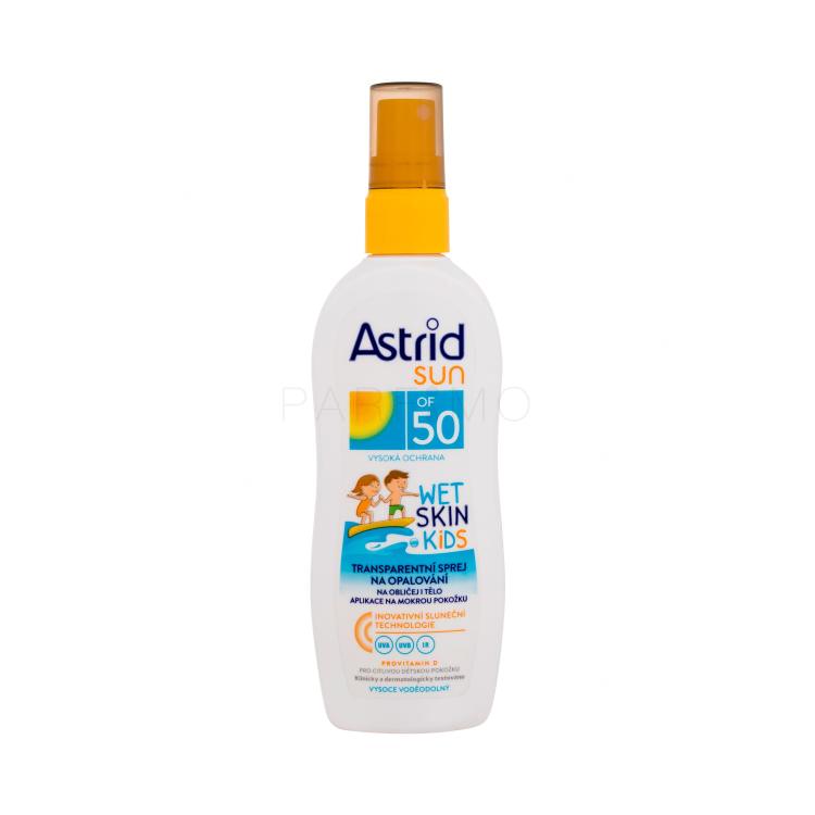 Astrid Sun Kids Wet Skin Transparent Spray SPF50 Zaščita pred soncem za telo za otroke 150 ml