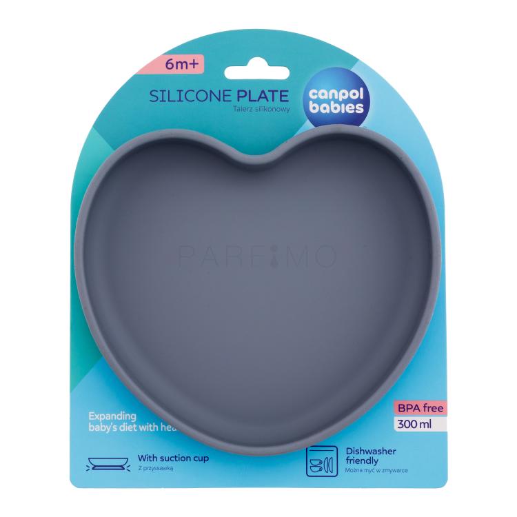 Canpol babies Silicone Suction Plate Heart Grey Posodica za otroke 300 ml