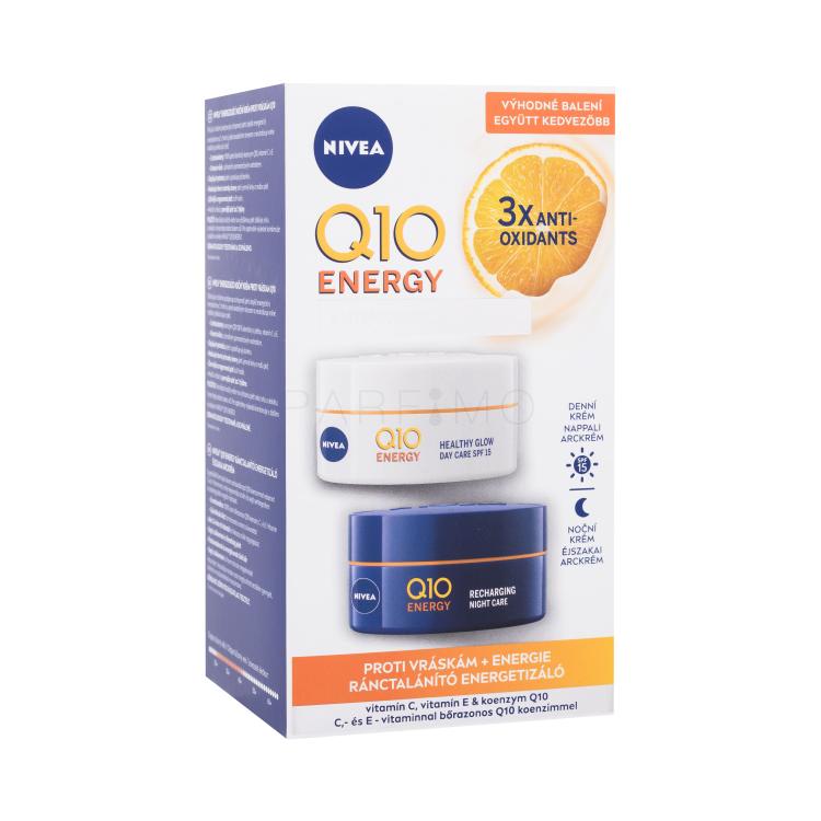 Nivea Q10 Energy Duo Pack Darilni set dnevna krema za obraz Q10 Energy SPF15 50 ml + nočna krema za obraz Q10 Energy 50 ml poškodovana škatla