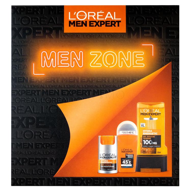 L&#039;Oréal Paris Men Expert Men Zone Darilni set vlažilna krema Men Expert Hydra Energetic Daily Moisturizer 50 ml + gel za prhanje Men Expert Hydra Energetic 300 ml + antiperspirant Men Expert Thermic Resist Antiperspirant 50 ml