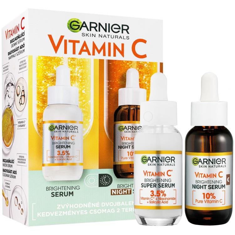 Garnier Skin Naturals Vitamin C Darilni set dnevni serum za obraz Skin Naturals Vitamin C Brightening Super Serum 30 ml + nočni serum za obraz Skin Naturals Vitamin C Brightening Night Serum 30 ml