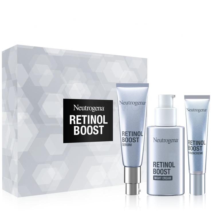 Neutrogena Retinol Boost Darilni set nočna krema za obraz Retinol Boost Night Cream 50 ml + dnevni serum za obraz Retinol Boost Serum 30 ml + krema za področje okoli oči Retinol Boost Eye Cream 15 ml