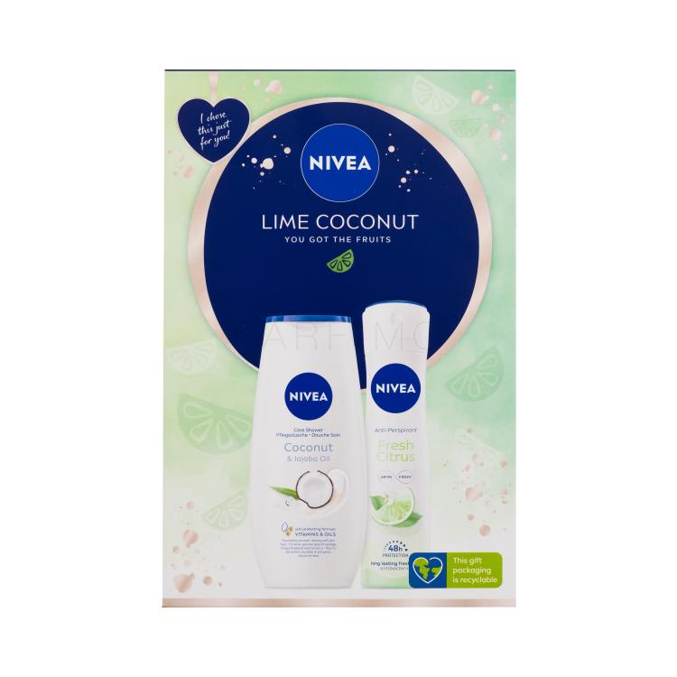 Nivea Lime Coconut Darilni set gel za prhanje Coconut &amp; Jojoba Oil 250 ml + antiperspirant Fresh Citrus 150 ml