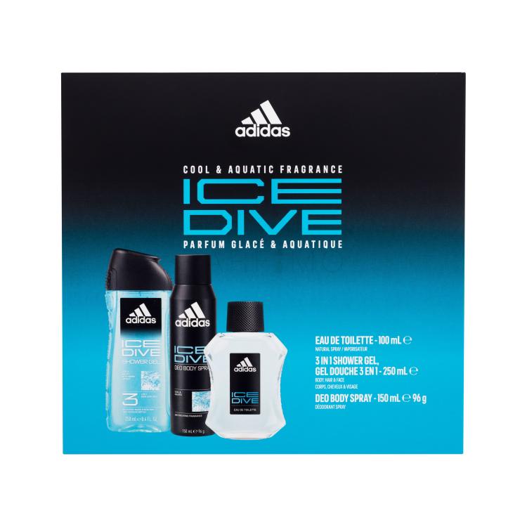 Adidas Ice Dive Darilni set toaletna voda 100 ml + deodorant 150 ml + gel za prhanje 250 ml poškodovana škatla