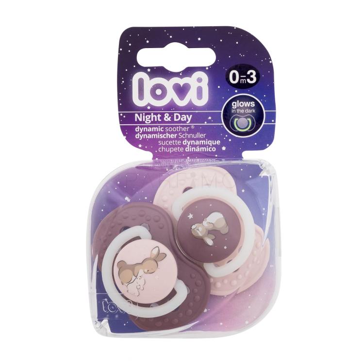 LOVI Night &amp; Day Dynamic Soother Girl 0-3m Duda za otroke 2 kos