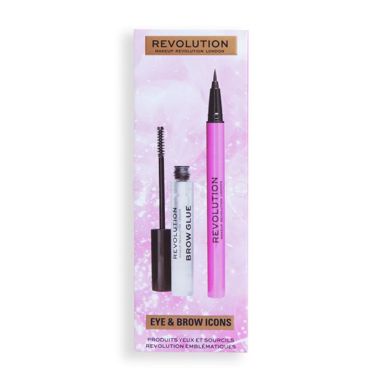 Makeup Revolution London Eye &amp; Brow Icons Gift Set Darilni set gel za obrvi Brow Glue 3 ml + črtalo za oči Liquid Liner 0,5 ml